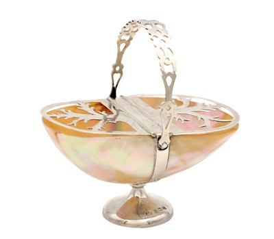 Lot 157 - AN EDWARDIAN ENGLISH SILVER MOUNTED MOTHER OF PEARL BASKET