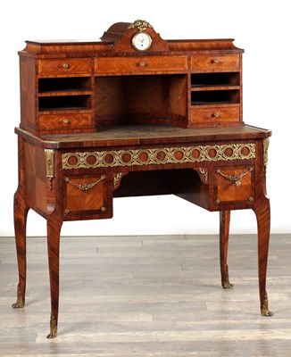 Lot 1563 - ATTRIBUTED TO PAUL SORMANI A LATE 19TH CENTURY FRENCH KINGWOOD AND ORMOLU MOUNTED WRITING DESK WITH EIGHT DAY CLOCK