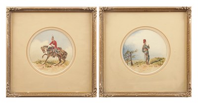 Lot 673 - A PAIR OF LATE 19TH CENTURY WATERCOLOURS OF MILITARY FIGURES
