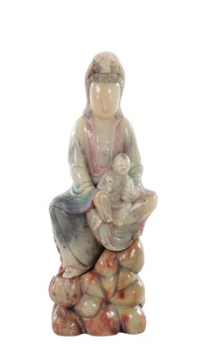 Lot 612 - A JAPANESE CARVED JADE FIGURE OF GUANYIN