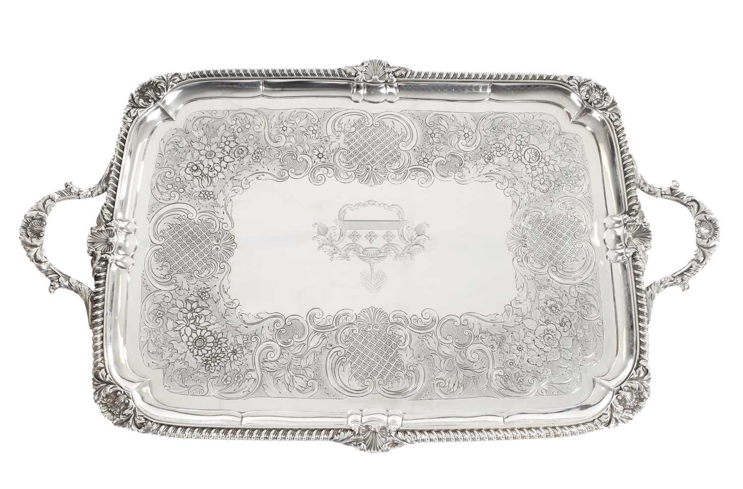 Lot 176 - A GEORGE IV ENGLISH SILVER TWIN-HANDLED TRAY