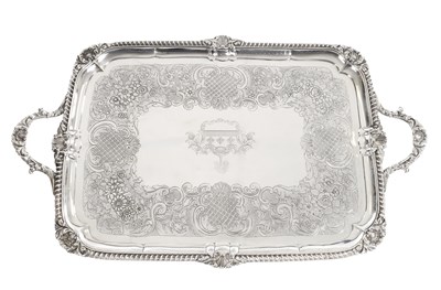 Lot 176 - A GEORGE IV ENGLISH SILVER TWIN-HANDLED TRAY