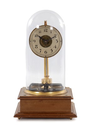 Lot 1276 - A FRANK HOLDEN ELECTRIC MANTEL CLOCK UNDER GLASS DOME ON WOOD BASE