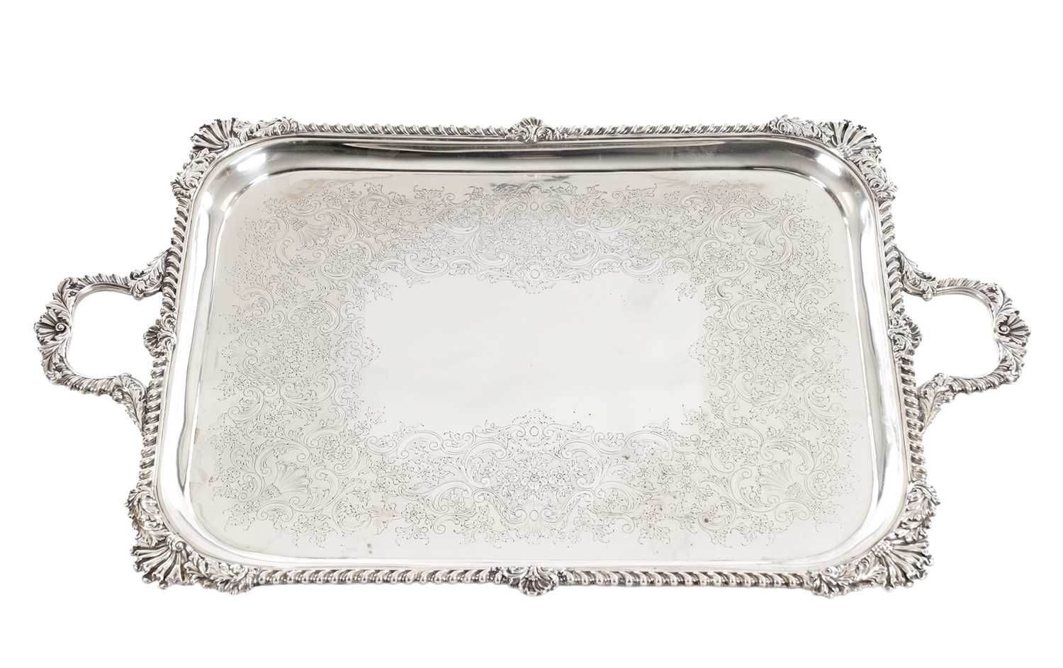 Lot 182 - A LARGE EDWARDIAN ENGLISH SILVER TWIN-HANDLED TRAY