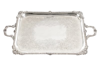 Lot 182 - A LARGE EDWARDIAN ENGLISH SILVER TWIN-HANDLED TRAY