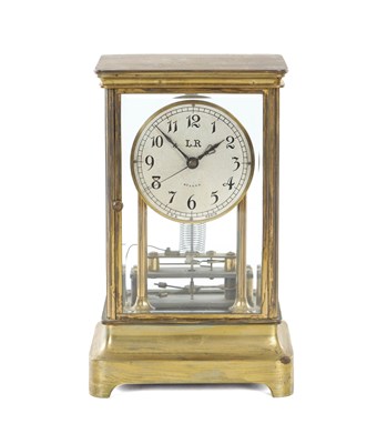 Lot 1341 - AN EARLY 20TH CENTURY BRASS FOUR-GLASS ELECTRIC MANTEL CLOCK