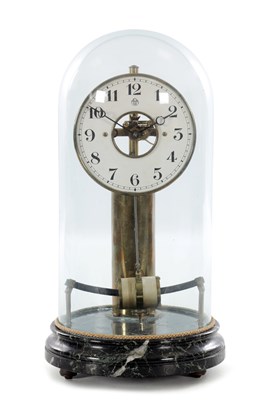 Lot 1174 - AN EARLY 20TH CENTURY FRENCH BULLE ELECTRIC MANTEL CLOCK UNDER GLASS DOME ON VERDE ANTICO MARBLE BASE