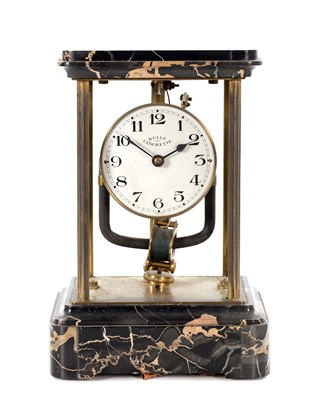 Lot 1179 - AN EARLY 20TH CENTURY FRENCH BRASS AND MARBLE BULLE CLOCKETTE ELECTRIC MANTEL CLOCK