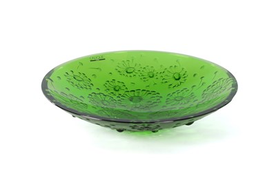 Lot 18 - A LALIQUE FRANCE GREEN MOULDED GLASS DANDELION BOWL