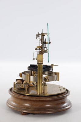 Lot 136 - THE REASON MANUFACTURING COMPANY LTD. AN EARLY 20TH CENTURY MURDAY TYPE ELECTRIC CLOCK WITH GLASS DIAL UNDER GLASS DOME ON TURNED MAHOGANY BASE