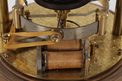Lot 136 - THE REASON MANUFACTURING COMPANY LTD. AN EARLY 20TH CENTURY MURDAY TYPE ELECTRIC CLOCK WITH GLASS DIAL UNDER GLASS DOME ON TURNED MAHOGANY BASE