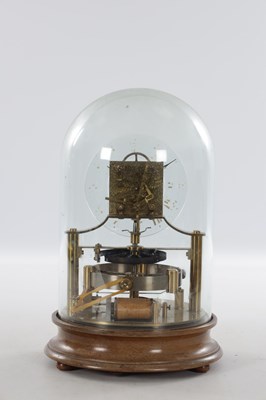 Lot 136 - THE REASON MANUFACTURING COMPANY LTD. AN EARLY 20TH CENTURY MURDAY TYPE ELECTRIC CLOCK WITH GLASS DIAL UNDER GLASS DOME ON TURNED MAHOGANY BASE