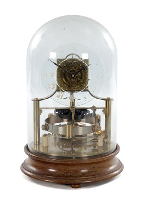 Lot 1275 - THE REASON MANUFACTURING COMPANY LTD. AN EARLY 20TH CENTURY MURDAY TYPE ELECTRIC CLOCK WITH GLASS DIAL UNDER GLASS DOME ON TURNED MAHOGANY BASE