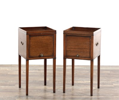 Lot 1453 - A PAIR OF GEORGE III MAHOGANY BEDSIDE TABLES