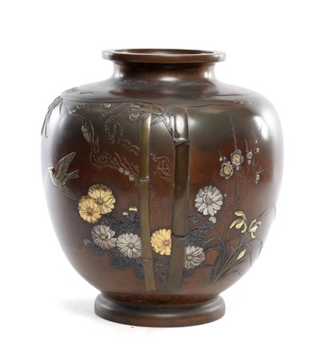 Lot 398 - A LARGE AND IMPRESSIVE MEIJI PERIOD MIXED METAL JAPANESE VASE