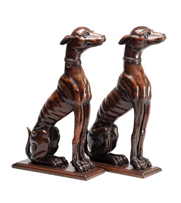 Lot 992 - A FINE PAIR OF 18TH CENTURY CARVED WALNUT HERALDIC GREYHOUND FIGURES