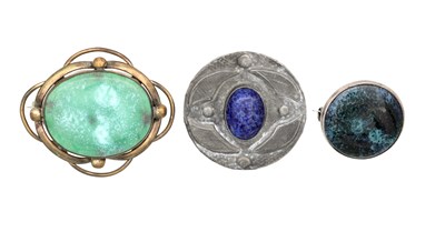 Lot 384 - A COLLECTION OF THREE RUSKIN POTTERY PLAQUE BROOCHES