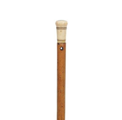 Lot 1445 - A 19TH CENTURY IVORY MOUNTED WALKING CANE