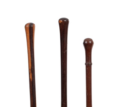 Lot 843 - A COLLECTION OF THREE 19TH CENTURY HARDWOOD WALKING CANES