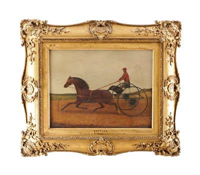 Lot 744 - JOHN FREDERICK HERRING SR. AN ENGLISH MID 19TH CENTURY OIL ON CANVAS RATTLER, A TROTTING HORSE WITH DRIVER