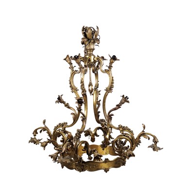 Lot 1399 - AN IMPRESSIVE 20TH CENTURY FRENCH GILT BRONZE ROCOCO STYLE CHANDELIER