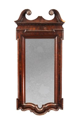 Lot 1428 - A GEORGE II SIMULATED WALNUT HANGING MIRROR