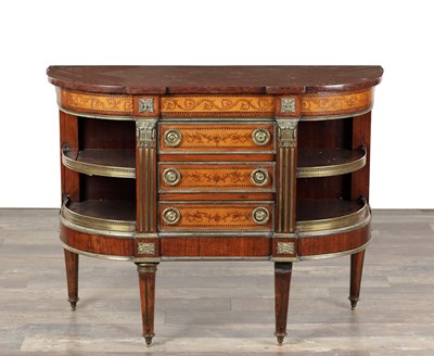 Lot 1451 - A 19TH CENTURY FRENCH DEMI LUNE INLAID AND ORMOLU MOUNTED SIDE CABINET
