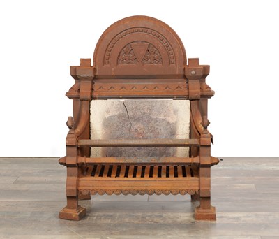 Lot 890 - A LATE 19TH CENTURY CAST IRON AESTHETIC MOVEMENT FIRE GRATE IN THE MANNER OF CHRISTOPHER DRESSER