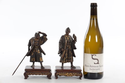 Lot 493 - A FINE PAIR OF LATE 19TH CENTURY JAPANESE MEIJI BRONZE FIGURAL SCULPTURES BY MIYAO