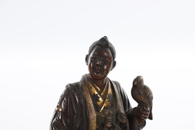 Lot 493 - A FINE PAIR OF LATE 19TH CENTURY JAPANESE MEIJI BRONZE FIGURAL SCULPTURES BY MIYAO