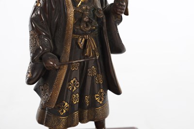 Lot 493 - A FINE PAIR OF LATE 19TH CENTURY JAPANESE MEIJI BRONZE FIGURAL SCULPTURES BY MIYAO