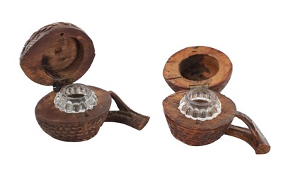 Lot 822 - TWO BLACK FOREST CARVED INKWELLS
