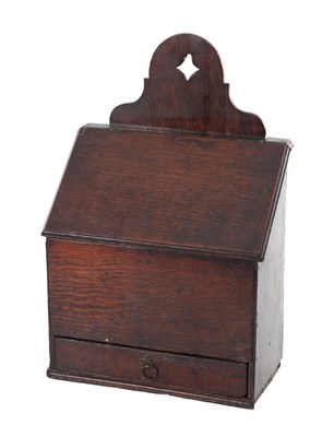 Lot 795 - AN 18TH CENTURY OAK WALL MOUNTED CANDLE BOX
