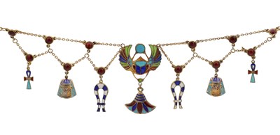 Lot 371 - A 20TH CENTURY SILVER GILT AND ENAMEL EGYPTIAN REVIVAL NECKLACE