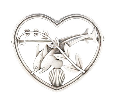 Lot 311 - ARNO MALINOWSKI FOR GEORG JENSEN A STERLING SILVER DOLPHIN BROOCH