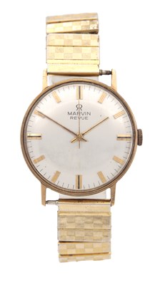 Lot 1099 - A MID 20TH CENTURY MARVIN REVUE GOLD PLATED WRIST WATCH