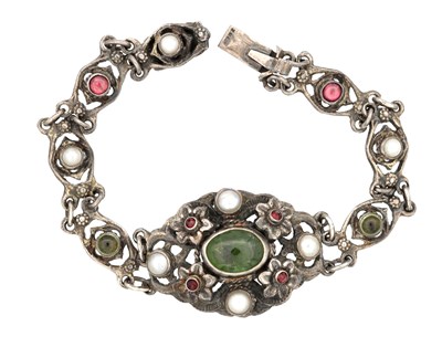 Lot 334 - AN AUSTRO-HUNGARIAN SILVER AND CABOCHON-SET BRACELET