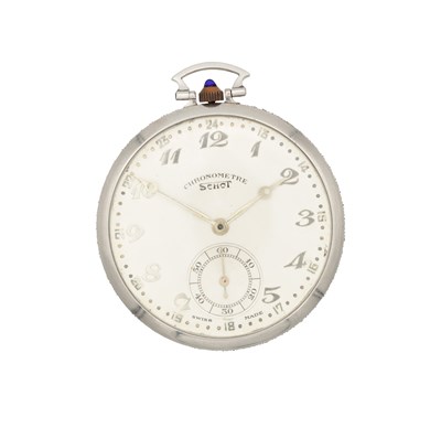 Lot 1165 - A 20TH CENTURY SCHOT PLATINUM DIAMOND AND SAPPHIRE CHRONOMETER POCKET WATCH