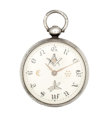 Lot 1109 - JOHN MASSEY, LAMBETH. AN ENGLISH 19TH CENTURY SILVER MASONIC POCKET WATCH