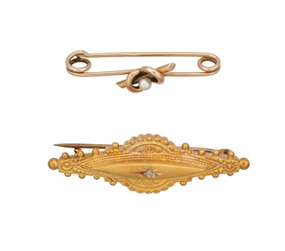 Lot 299 - TWO GOLD BROOCHES ONE 15CT YELLOW GOLD AND ONE 9CT ROSE GOLD WITH PEARL