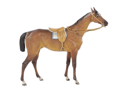 Lot 906 - FRANZ BERGMAN (AUSTRIAN, 1861-1936) A COLD PAINTED BRONZE MODEL OF A SADDLED HORSE