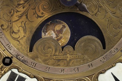 Lot 1306 - DENIERE A PARIS. A 19TH CENTURY FRENCH ORMOLU MANTEL CLOCK WITH MOONPHASE
