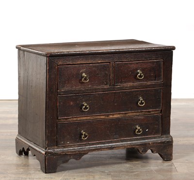 Lot 1395 - AN 18TH CENTURY OAK MINIATURE CHEST