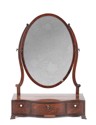 Lot 1536 - A GEORGE III MAHOGANY SERPENTINE FRONTED TOILET MIRROR