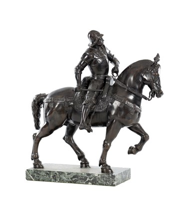 Lot 1075 - A 19TH CENTURY BRONZE EQUESTRIAN FIGURE GROUP OF BARTOLOMEO COLLEONI AFTER ANDREA DEL VERROCCHIO