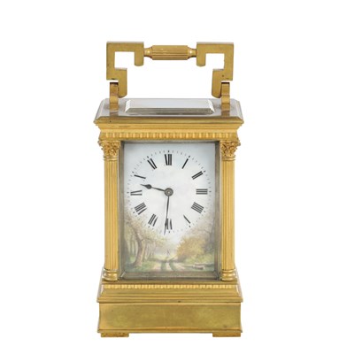 Lot 1278 - A LATE 19TH CENTURY FRENCH PORCELAIN PANELLED STRIKING CARRIAGE CLOCK