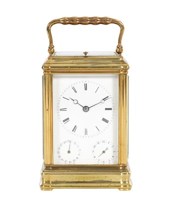 Lot 1352 - DROCOURT. A LATE 19TH CENTURY FRENCH GORGE CASED REPEATING CARRIAGE CLOCK WITH CALENDAR