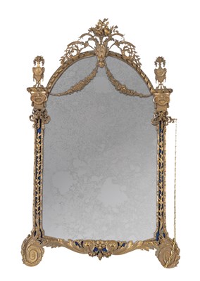 Lot 884 - A LATE 19TH CENTURY ORMOLU EASEL MIRROR WITH ARCHED PLATE AND URN FINIALS