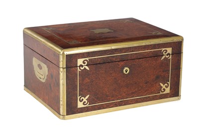 Lot 786 - AN EARLY 19TH CENTURY BRASS BOUND AMBOYNA CAMPAIGN BOX