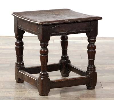 Lot 1544 - A 17TH CENTURY OAK SQAURE JOINT STOOL